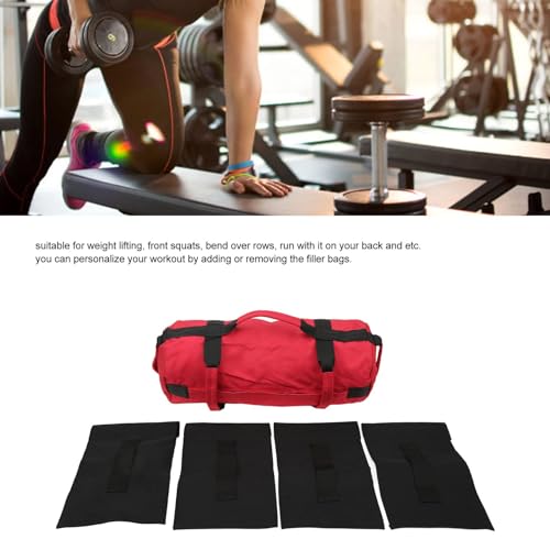 Multi-Purpose Fitness Sandbag with Filler Bags and 6 Handles, Oxford Fabric Training Weight Bag, for Indoor Gym - color: Red