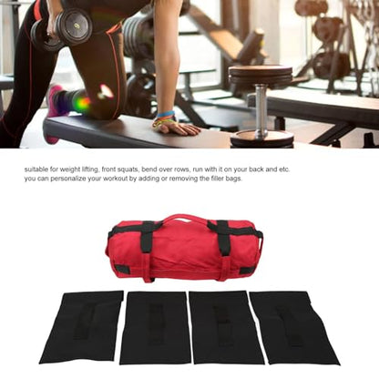 Multi-Purpose Fitness Sandbag with Filler Bags and 6 Handles, Oxford Fabric Training Weight Bag, for Indoor Gym - color: Red