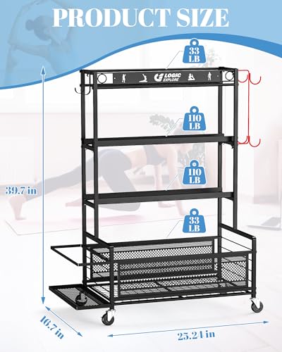 Dumbbell Rack Weight Storage Stand, Adjustable Weight Rack with Wheels, Metal Workout Equipment Storage Organizer, Home Gym Storage Organizer for Dumbbells, Kettlebells, Yoga Mat, Foam Roller