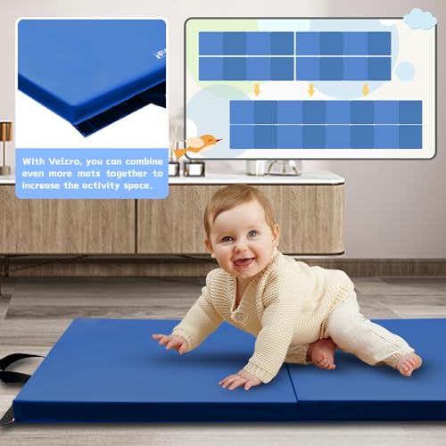 RitFit Upgraded Folding Exercise Mat, 2 Inch Thick Gymnastics Mat - color: Blue(2' x 8')