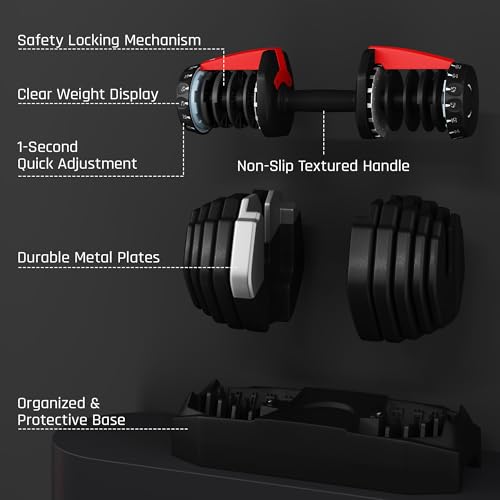 Yaheetech Adjustable Dumbbell Set Free Weights for Home Gym 15-in-1 Quick Lock Adjustable Dumbbells Interchangeable Women Men Full Body Strength Training with Anti-Slip Handle Black