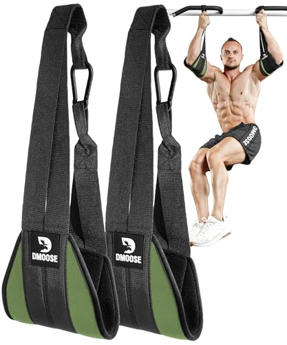 DMoose Fitness Hanging Ab Straps for Pull Up Bar & Core Strength Training - Soft Padded Exercise Straps for Ab Swing & Leg Raises, Hang Bar Strap with 2 Steel Carabiners - Abs Equipment for Home & Gym - color: Military Green