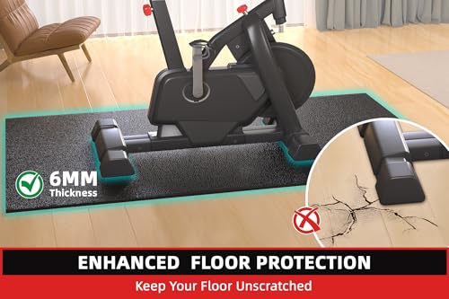 Treadmill Mat, 7'x3'/6'x3'/6'x2.5'/5.6'x2'/4'x2', 6mm Thick Exercise Equipment Gym Mat for Hardwood FloorCarpet, Compatible with Peloton Bike, Indoor Spin Bike, Elliptical - color: 72"x36"x6mm High-density-black
