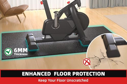 Treadmill Mat, 7'x3'/6'x3'/6'x2.5'/5.6'x2'/4'x2', 6mm Thick Exercise Equipment Gym Mat for Hardwood FloorCarpet, Compatible with Peloton Bike, Indoor Spin Bike, Elliptical - color: 72"x36"x6mm High-density-black