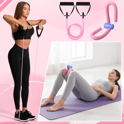 17 Pcs Home Pilates Kit with Resistance Bands 6 Tube Pedal Puller Resistance Band Set for Women Weight Loss Leg Training Workout Equipment Gym Exercise Equipment Beginners Yoga - color: Pink