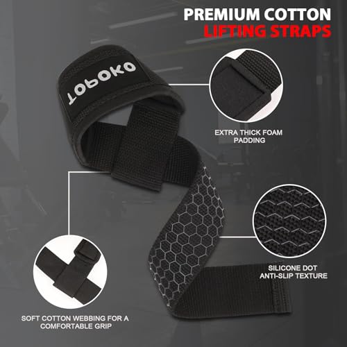 Lifting Wrist Straps for Weightlifting, Deadlifts, Powerlifting & Strength Training – 21.2” Cotton Workout Straps with Neoprene Padding & Non-Slip Hex Grip – Gym Straps for Men & Women