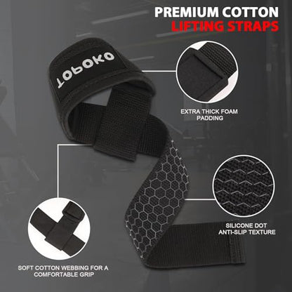Lifting Wrist Straps for Weightlifting, Deadlifts, Powerlifting & Strength Training – 21.2” Cotton Workout Straps with Neoprene Padding & Non-Slip Hex Grip – Gym Straps for Men & Women