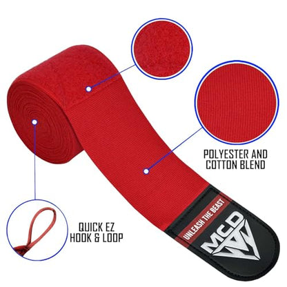 MCD Boxing Wraps for Men & Women 4.5m/180” Boxing Hand Wraps for Bᴏxing Gloves with Thumb Loop Muay Thai Hand Wrаps Semi-Elastic Wrist Wrаps Bᴏxing Wrap for MMA, Muay Thai & Martial Arts Training - color: Red