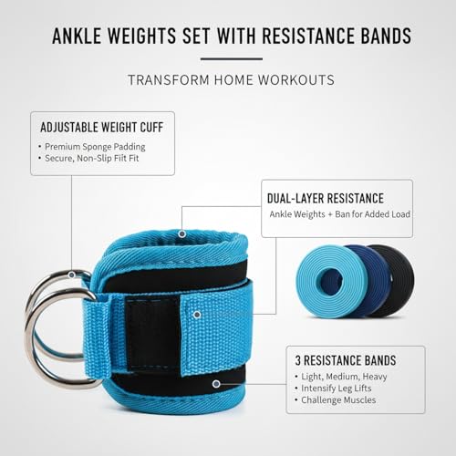 Ankle Weights Set with Resistance Bands, Adjustable Sponge Leg Weights for Home Workout, Walking, Yoga