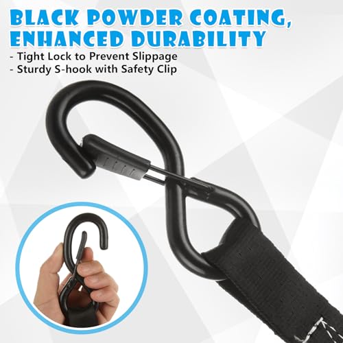 4pc 1in Ratchet Straps - Heavy Duty 20ft Tie Downs with Hooks, Black Ratcheting Straps for Motorcycle & Trucks - 2645 LBS Strength - color: Black