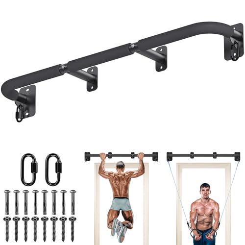 SELEWARE Heavy Duty Wall Mount Pull Up Bar, Joist Mount Chin Up Bar for Doorway, Sturdy Steel Construction, w/Resistance Band Hooks, Fits 32"/36" Wall Studs for Home Gym Strength Training