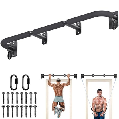 SELEWARE Heavy Duty Wall Mount Pull Up Bar, Joist Mount Chin Up Bar for Doorway, Sturdy Steel Construction, w/Resistance Band Hooks, Fits 32"/36" Wall Studs for Home Gym Strength Training