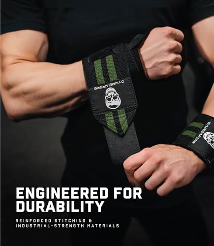 Gymreapers Weightlifting Wrist Wraps (IPF Approved) Professional Quality Wrist Support with Heavy Duty Thumb Loop - Best Wrap for Powerlifting Competition, Strength Training, Bodybuilding - color: Military Green
