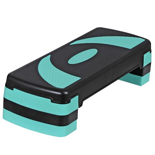 30'' Aerobics Stepper Workout Step Platform with 4" - 6" - 8" Adjustable Risers, Fitness Exercise Workout Trainer,Non-Slip Step Platform for Cardio, Core, Strength Training,Home Gym - color: Green + Black