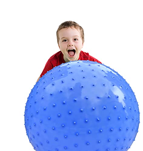 Large Sensory Massage Ball for Kids, 33.5" 85CM 3.1lbs Macaron Blue Bouncy Exercise Balls for Toddlers, Big Inflatable Toys with Tactile Spikes, Outdoor Giant Yoga Balls, Large Beach Ball - color: 1 SET Macaron Blue BALL