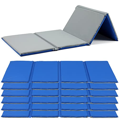 6 Pack Folding Rest Mat Toddler Nap Mat Upgraded Folding Exercise 1 Inch Thick 4 Section Classroom Sleeping for Preschool Daycare Kindergarten Yoga School Travel Home Supplies - color: Blue, Grey