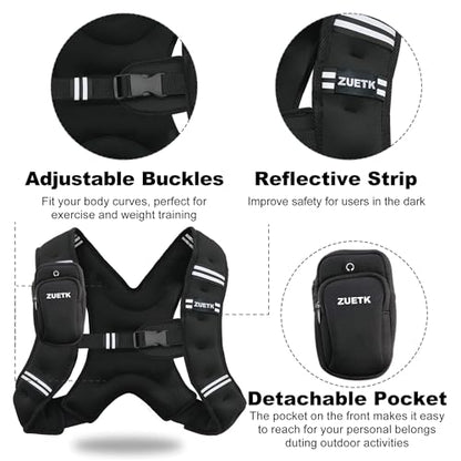 Weighted Vest, 6lb/8lb/12lb/16lb/20lb/25lb/30lb Weight Vest with Reflective Stripe, Weighted Vest for Men Women Workout Equipment for Strength Training, Running, Jogging, Fitness, Weight Loss