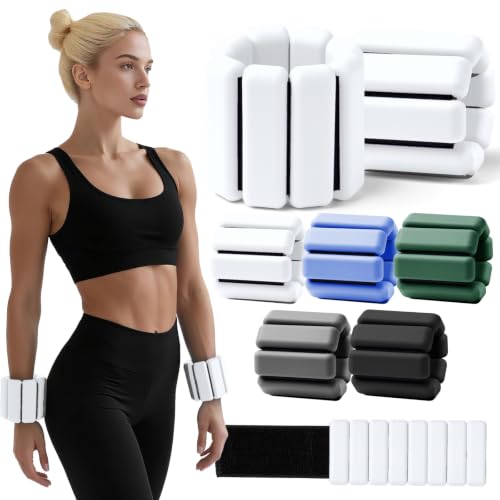 Weighted Bangles for Wrist and Ankle Weights for Women Each (Set of 2) | Workout Weights for Yoga, Pilates & Walking | Leg & Arm Weights Men - color: White, size: 2LB