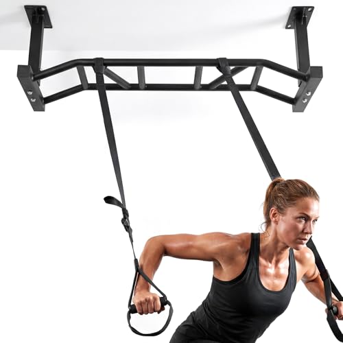 Generic 47 Inch Ceiling Mount Pull Up Bar Adjustable Height Multi-Grip Indoor Chin-Up Bar Fitness Trainer for Home Gym Workout Strength Training Equipment
