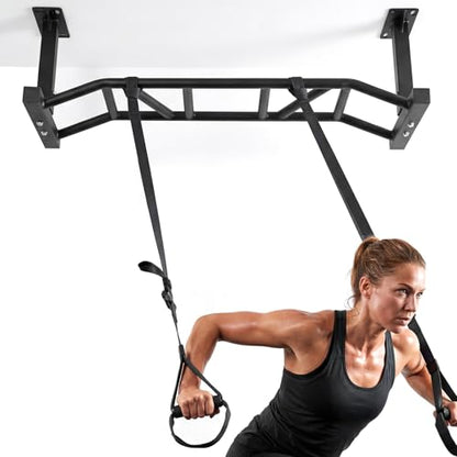 Generic 47 Inch Ceiling Mount Pull Up Bar Adjustable Height Multi-Grip Indoor Chin-Up Bar Fitness Trainer for Home Gym Workout Strength Training Equipment