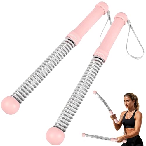 Ropeless Battle Ropes Weighted — 2 Pack Portable Cordless Battle Ropes for HIIT & Cardio Full-Body Workout Tool with Non-Slip Spiral Handles, Travel-Friendly Home Gym Equipment for Women & Men - color: Muted Pink
