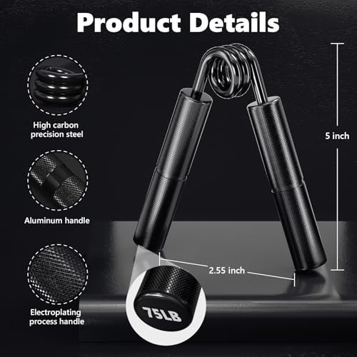 Professional Hand Grip Strengthener Trainer Kit, 50-175LB Metal Hand Gripper with 2 Finger Stretcher & 2 Grip Ring Wrist Foream Strengthener Exercise Workout Trainer for Pro Beginner Professionals