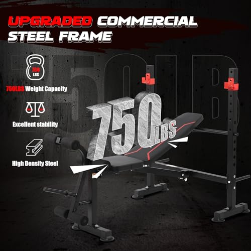8 IN 1 Standard Weight Bench Set with Leg Extension and Leg Curl, Fast Folding & Adjustable Workout Bench for Home Gym,Adjustable Bench Press with Squat Rack.（US Stock）