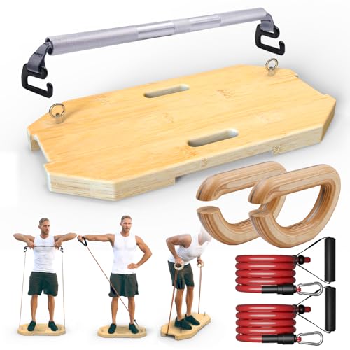 J Bryant Bamboo Resistance Band Workout Platform - Complete Set with Tube Bands, Handles, Bar & Loop Hooks for Full-Body Strength, Rehab, Mobility & Functional Training - style: Set C
