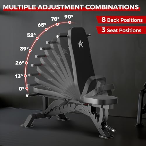 Weight Bench, Adjustable Workout Bench for Home Gym Full Body Workout, 1300LBS Weight Capacity Bench Press, Flat/Incline Bench with 33" Extra-Long Backrest & Wheels - color: black