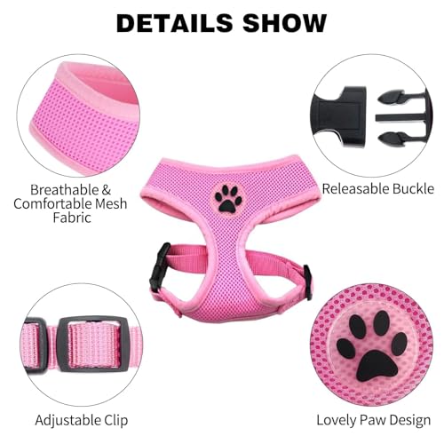 BINGPET Small Dog Harness, No Pull Step-in Puppy Pet Vest, Pink - color: Pink, size: S (NECK: 12", CHEST: 14"-18")
