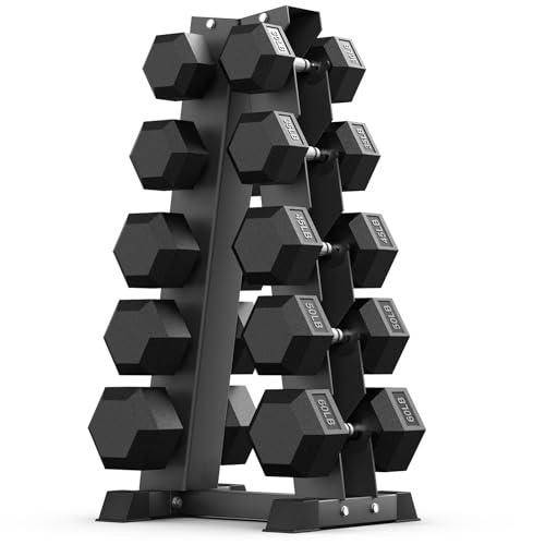 PAPABABE Hex Dumbbell Sets with Rack, 100-600lb Rubber Coated Dumbbell Weight Set and Storage Rack, Multiple Options Hand Weights for Strength Training - style: 440lb Set (Pair of 30, 35, 45, 50, 60lb)