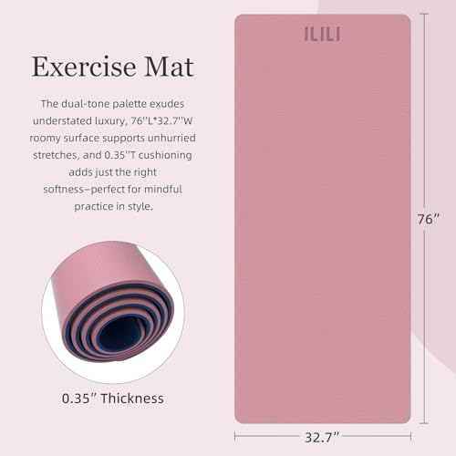 ILILI large Yoga Mat, Thick Soft Exercise Mat for Home Gym, Anti-Tear Cushioned Mat for Men Women, 76"x32.7"x0.35" for Stretching, Pilates&Fitness Workouts