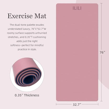 ILILI large Yoga Mat, Thick Soft Exercise Mat for Home Gym, Anti-Tear Cushioned Mat for Men Women, 76"x32.7"x0.35" for Stretching, Pilates&Fitness Workouts