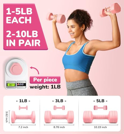 Adjustable Dumbbell Set of 2, 10LB 20LB 30LB Weight Set - color: Pink, size: 10 lbs Total-(5LB Each)