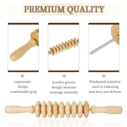 Liitrton Manual Wooden Fascia Massage Roller Trigger Points for Release Cellulite Sore Muscle Blasting (Straight-9-Wheel) - color: Straight-9-wheel
