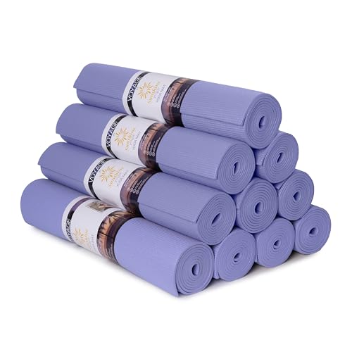 Voyage Yoga Mat, 10 Pack, 72" x 24" Professional Studio and Gym Bulk Yoga Mats, 5mm Thick, Durable, Anti-Tear, Non Slip Fitness and Exercise Mats - color: Peri Purple