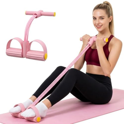 Pedal Resistance Band with Handle,4/6/8 Tubes Options,Full-Body Use - color: 4Tubes-Pink