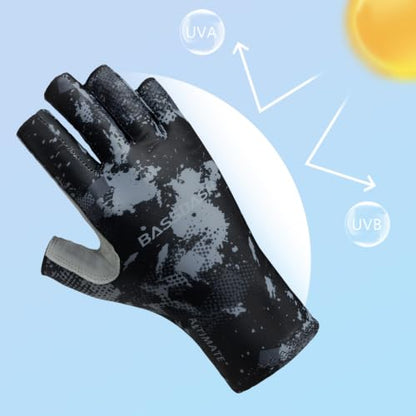 BASSDASH ALTIMATE UPF 50+ Sun Protection Fingerless Fishing Gloves Men - color: Black Sport Camo, size: Medium