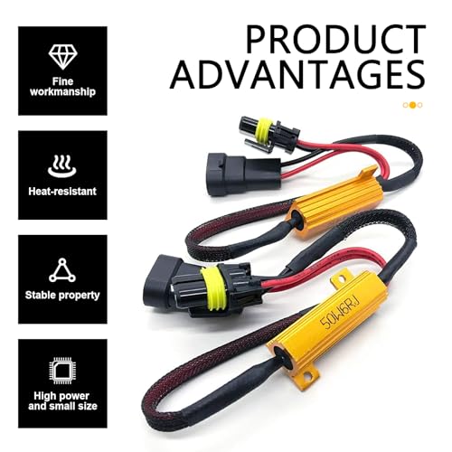 2 PCS Car Light Decoder, 9005 9006 Canbus Decoder, Copper Wire LED Load Resistor Kit, Light Relay Harness Adapter for Bulb Flashing Fault Decoding Warning Elimination (Black)