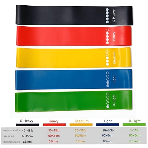 Resistance Bands Set of 5 – Long Exercise Loop Bands for Workout, Pull Up Assistance, Physical Therapy, Home Gym & Full Body Training – Fitness Bands for Men & Women with Carry Bag & Guide