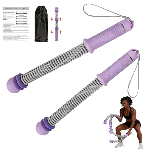 Portable Adjustable Cordless Battle Ropes, Heavy Duty Ropeless Battle Rope Non-Slip Handle with Storage Bag for Small Space, Rope for Women HIIT Cardio Low-Impact Aerobic Training - size: PURPLE