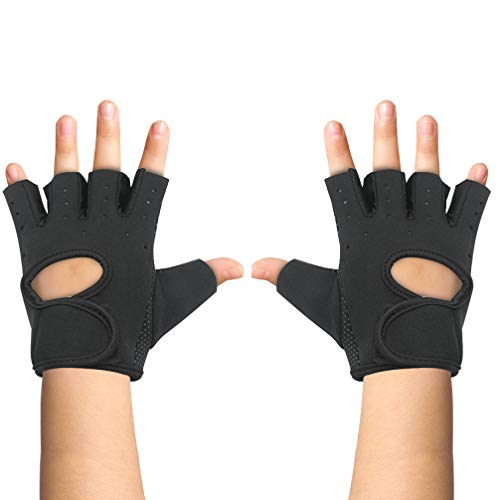 Luwint Kids Fingerless Workout Gloves - Anti-Slip Fitness Mitten for Children Cycling Yoga Weightlifting, 1 Pair - color: Black, size: Small