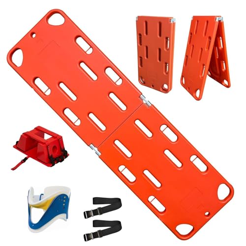 Foldable Spine Board Stretcher Kit with Head Immobilizer and Neck Brace, PE 2-Fold/4-Fold Water Floating Stretcher, First Responder Backboard for Hospitals/Clinics/Families/Sports Fields,2 Folds