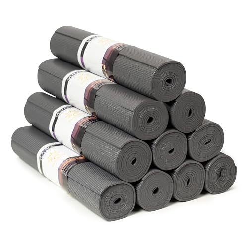 Voyage Yoga Mat, 10 Pack, 72" x 24" Professional Studio and Gym Bulk Yoga Mats, 5mm Thick, Durable, Anti-Tear, Non Slip Fitness and Exercise Mats - color: Charcoal