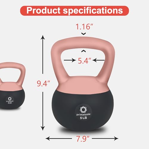 Primasole Soft Kettlebell 5lbs Shook Resistance base. Anti Slip hand Kettlebell weights for Women and Men -Home workout Kettlebells dumbbells for strength and safety.
