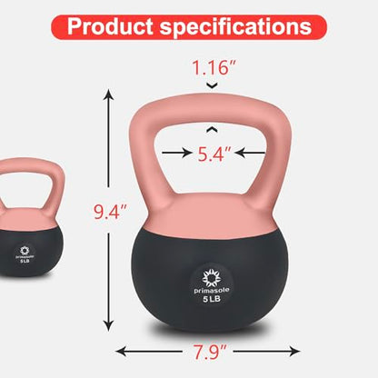 Primasole Soft Kettlebell 5lbs Shook Resistance base. Anti Slip hand Kettlebell weights for Women and Men -Home workout Kettlebells dumbbells for strength and safety.