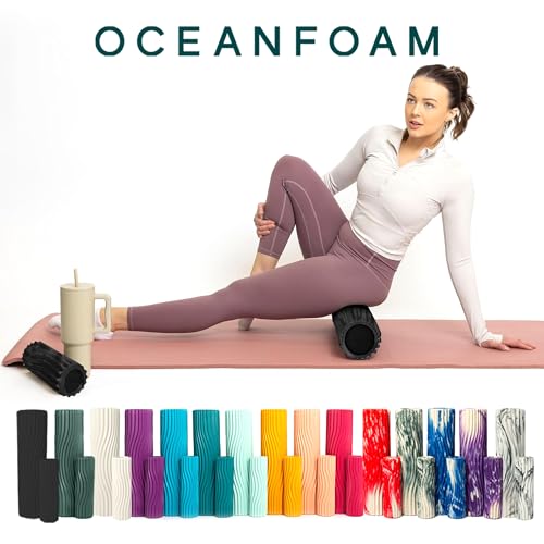 Ripple Travel Foam Roller (11" x 3.35") Firm Mini Foam Roller for Physical Therapy, Deep Tissue Massage, Back Pain - High Density, Wave Textured - Yoga, Exercise (Black & Charcoal Marbled) - color: Black & Charcoal Marbled