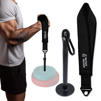 Arm Wrestling Training Strap Belt Hand Grip Arm Finger Forearm Exerciser Strengthener for Cable Machine and Free Weight - color: black with 18mm loading pin