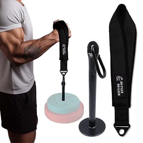 Arm Wrestling Training Strap Belt Hand Grip Arm Finger Forearm Exerciser Strengthener for Cable Machine and Free Weight - color: black with 18mm loading pin