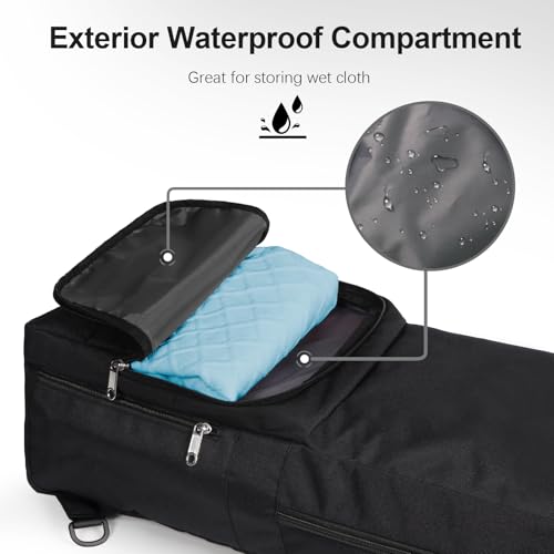 Yoga Mat Bag Carrier Side Mesh Zipper Pocket Exterior Wet Compartment Lightweight Waterproof Yoga Bag for Mat - color: Black